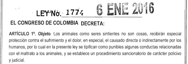 Ley castigo maltrato animal Colombia